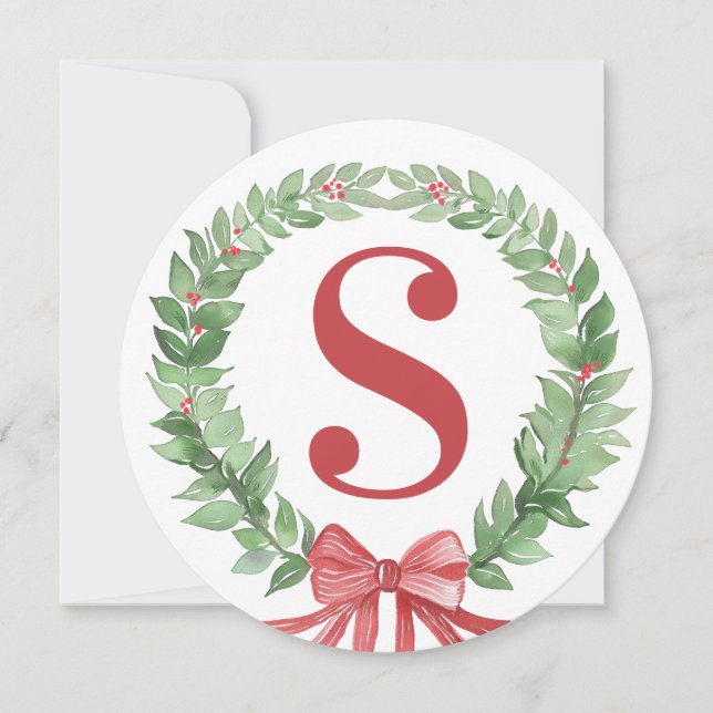 Grandmillennial Christmas Wreath Monogram Foto Dankeskarte (Vorderseite)