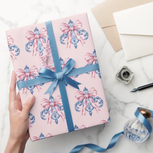 Grandmillennial Damask Weihnachtsschmuck Geschenkpapier (Schenken)