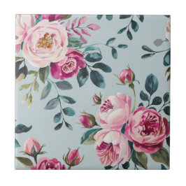 Grandmillennial Dusty Rose Floral Benutzerdefinier Fliese