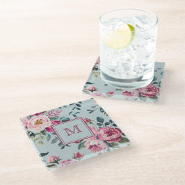 Grandmillennial Dusty Rose Floral Benutzerdefinier Glasuntersetzer