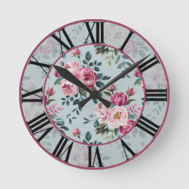 Grandmillennial Dusty Rose Floral Benutzerdefinier Runde Wanduhr