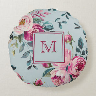Grandmillennial Dusty Rose Floral Benutzerdefinier Rundes Kissen