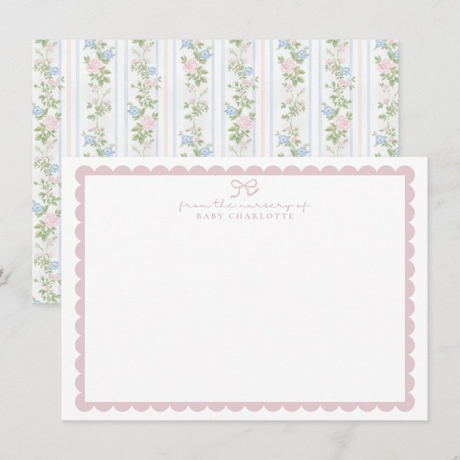 Grandmillennial Floral Nursery Stationery card Einladung (Vorne/Hinten)