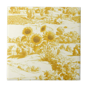 Grandmillennial-Goldsonnenblumen-Toile-Muster Fliese