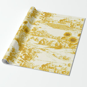 Grandmillennial-Goldsonnenblumen-Toile-Muster Geschenkpapier