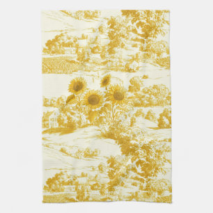Grandmillennial-Goldsonnenblumen-Toile-Muster Geschirrtuch