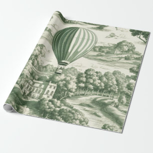 Grandmillennial-Grünes französisches Toile-Szenenm Geschenkpapier