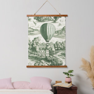 Grandmillennial Grünes Französisches Toile-Szenenm Wandteppich Mit Holzrahmen