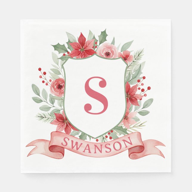 Grandmillennial Holiday Crest | Christmas Monogram Serviette (Vorderseite)
