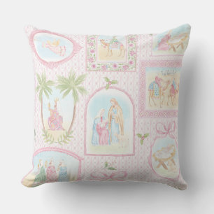 Grandmillennial Pastel Weihnachtsmonogramm Kissen