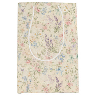 Grandmillennial Pastell-Blumen-Geschenktasche Mitt Mittlere Geschenktüte