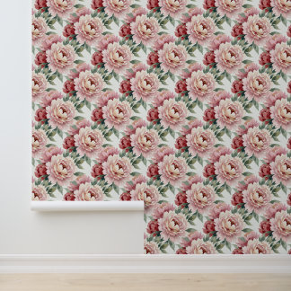Grandmillennial Pfingstrosen | Blush Cream Vinyl Tapete