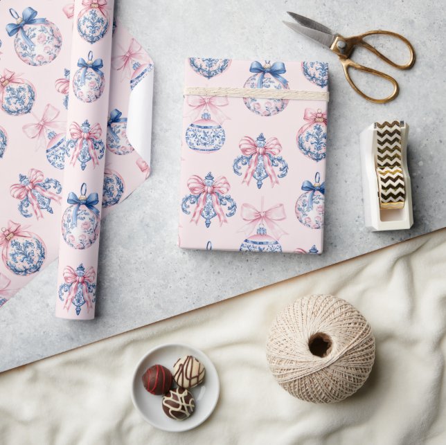 Grandmillennial Pink & Blue Coquette Bow Ornamente Geschenkpapier (Basteln)