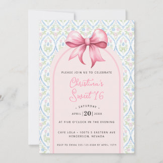 Grandmillennial Pink Bow Coquette Sweet 16 Einladung