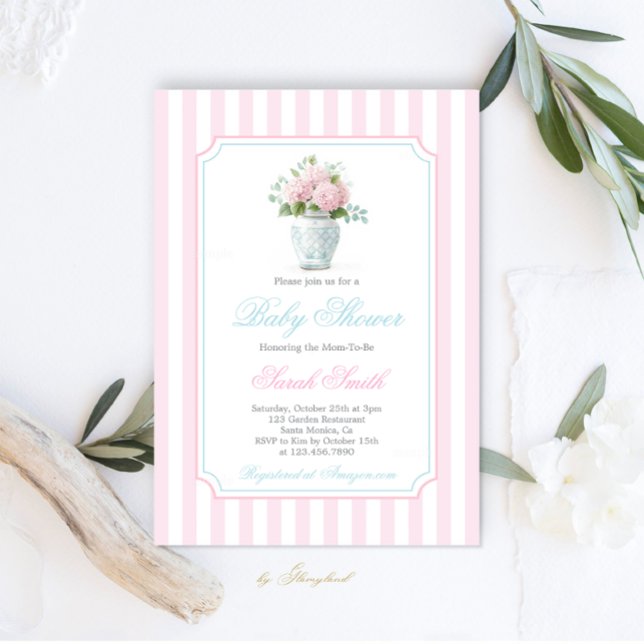 Grandmillennial Pink Ginger Jar Baby Shower Girl Einladung (Von Creator hochgeladen)