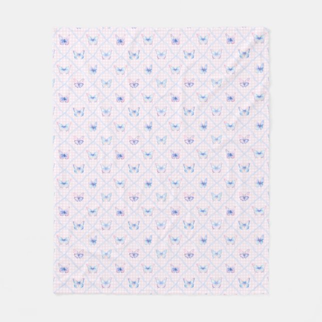 Grandmillennial Preppy Butterflies Trellis Fleecedecke (Vorderseite)