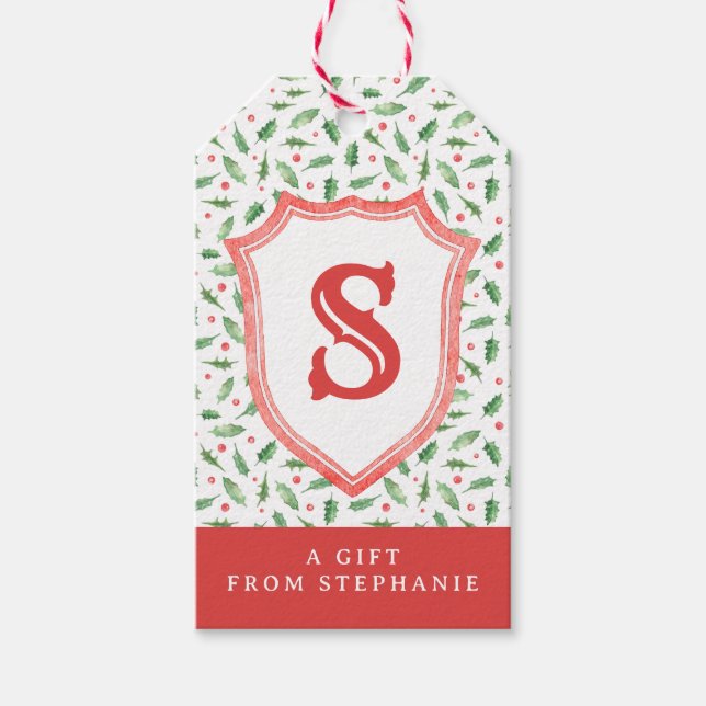 Grandmillennial Preppy Holly Monogram Wappen Geschenkanhänger (Vorderseite)