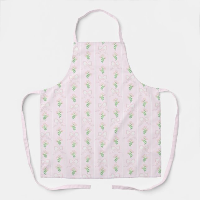 Grandmillennial Preppy Pink Bows Floral Schürze (Vorderseite)