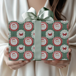 Grandmillennial Preppy Vintag Santa Wine Geschenkpapier