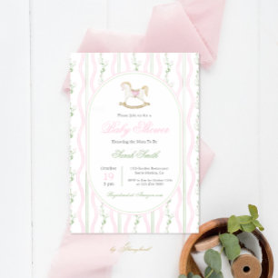 Grandmillennial Rocking Horse Baby Shower Girl Einladung