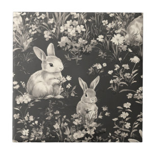Grandmillennial Schwarz-Kaninchen-Toile-Muster Fliese