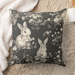 Grandmillennial-Schwarz-Kaninchen-Toile-Muster Kissen