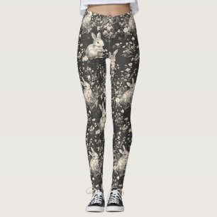 Grandmillennial-Schwarz-Kaninchen-Toile-Muster Leggings