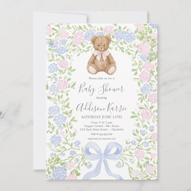 Grandmillennial Teddy Bear baby shower invite Einladung (Vorderseite)