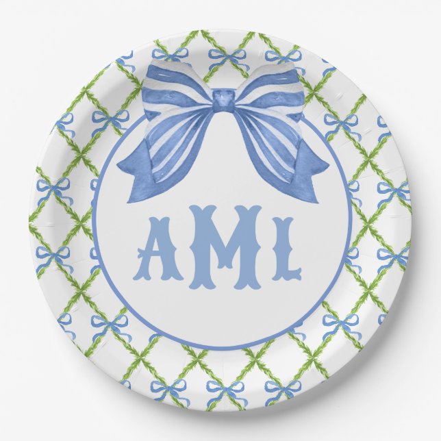 Grandmillennial Topiary | Monogramm Pappteller (Vorderseite)