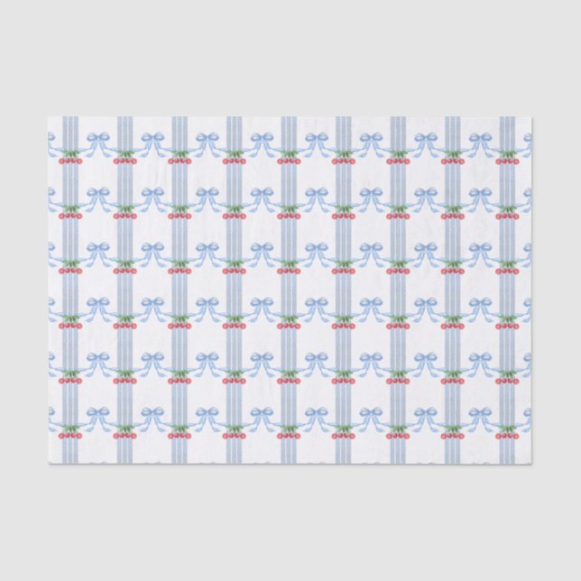 Grandmillennial Watercolor Bows & Cherries Seidenpapier (Vorderseite)