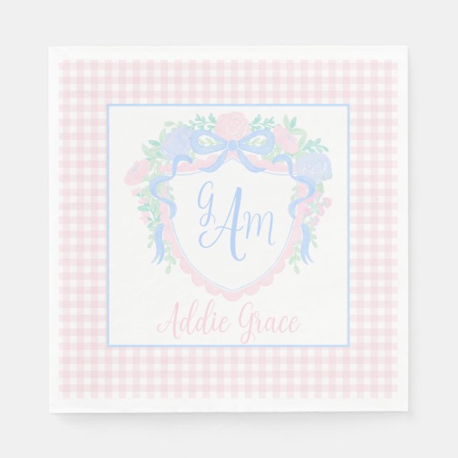 Grandmillennial Watercolor Wappen Serviette (Vorderseite)
