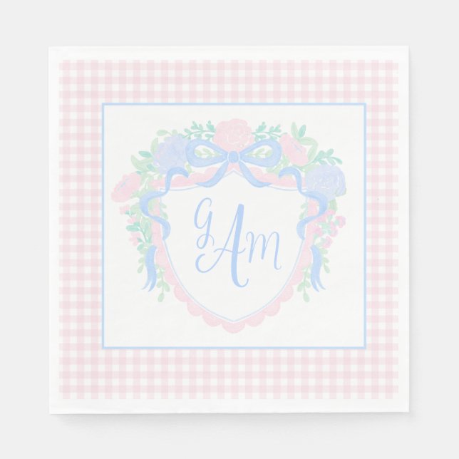 Grandmillennial Watercolor Wappen Serviette (Vorderseite)