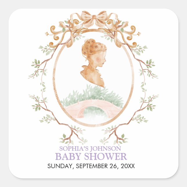 Grandmillennial Wisteria Baby Shower Quadratischer Aufkleber (Vorderseite)