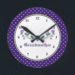 Grandmother Clock Runde Wanduhr<br><div class="desc">A clock especially for Grandmother,  nice for Mother's Day,  Birthday,  Christmas,  or just because.  Colorful polka dot trim can be switched to a solid color using the template tools.   Can be personalized,  too,  if desired.  She'll love this unique gift!</div>