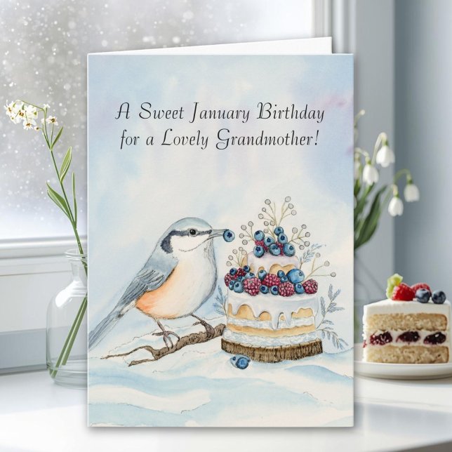 Grandmother Happy January Birthday Nuthatch  Karte (Von Creator hochgeladen)