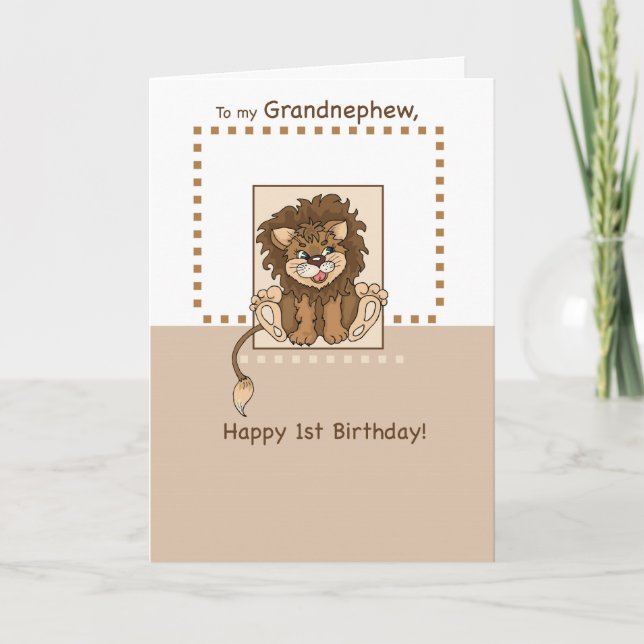 Grandnephew 1. Geburtstag Löwe Karte (Vorderseite)