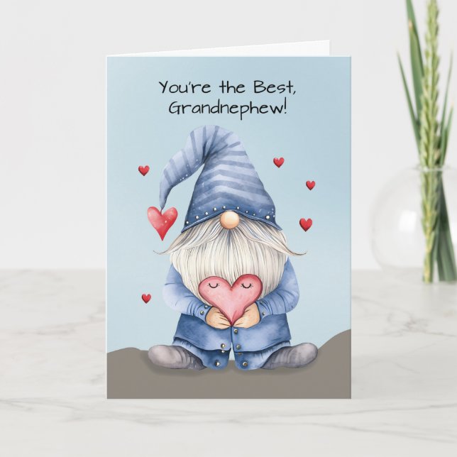 Grandnephew Valentine Funny Gnome Wearing Denim Karte (Vorderseite)