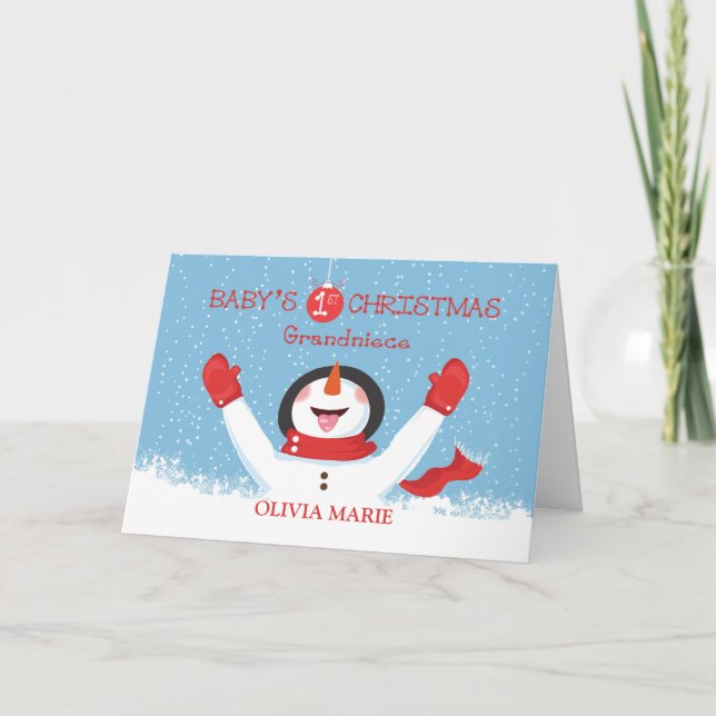 Grandniece Name Christmas Snowman Karte (Vorderseite)