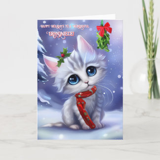 Grandniece Niedlich Cat and Snow Happy Holidays Karte