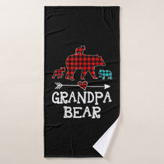 Grandpa Bear Christmas Pajama Red Pläd Buffalo Badehandtuch