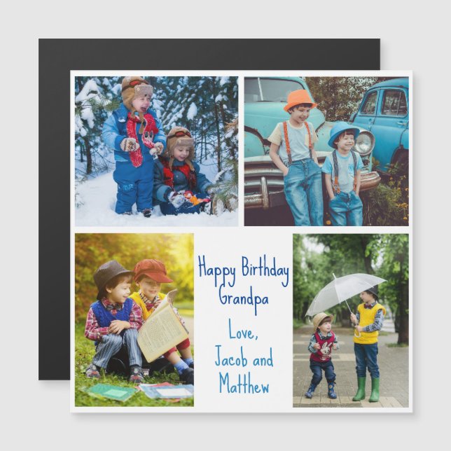 Grandpa Birthday Grandkids Photo Magnet Card (Devant / Derrière)