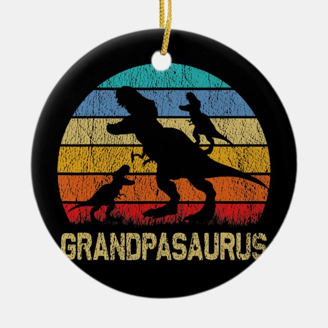Grandpa Dinosaurier T Rex Grandpasaurus 2 Kinder Keramik Ornament (Vorne)