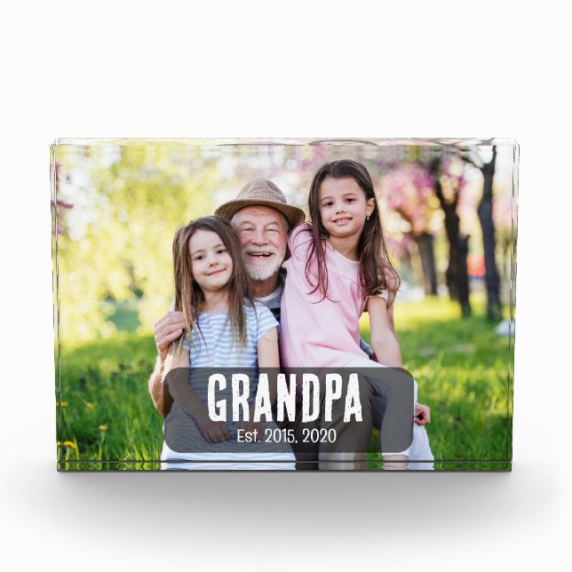 Grandpa Established White Script Photo Fotoblock (Vorderseite)