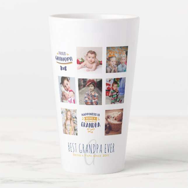 GRANDPA FOTO COLLAGE GIFT Proud Papa Pops Grampen Milchtasse (Vorderseite)