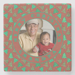 Grandpa Foto Weihnachtsbäume Weißer Marmor Steinuntersetzer