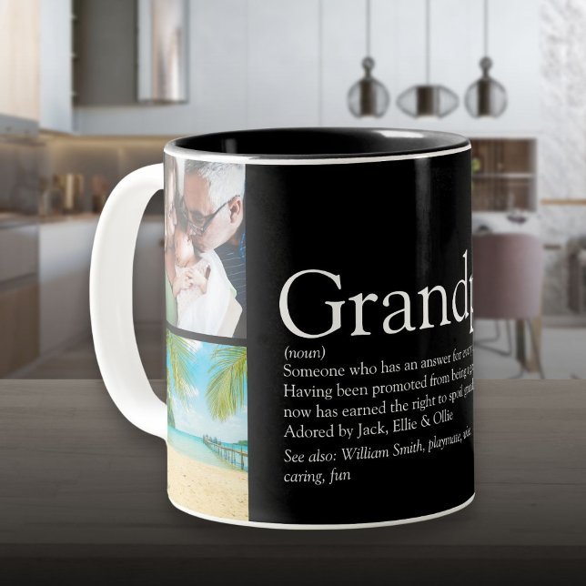 Grandpa Grandad Papa Definition 4 Photo Black Zweifarbige Tasse (Grandpa Grandad Papa Definition 4 Photo Black Two-Tone Coffee Mug)