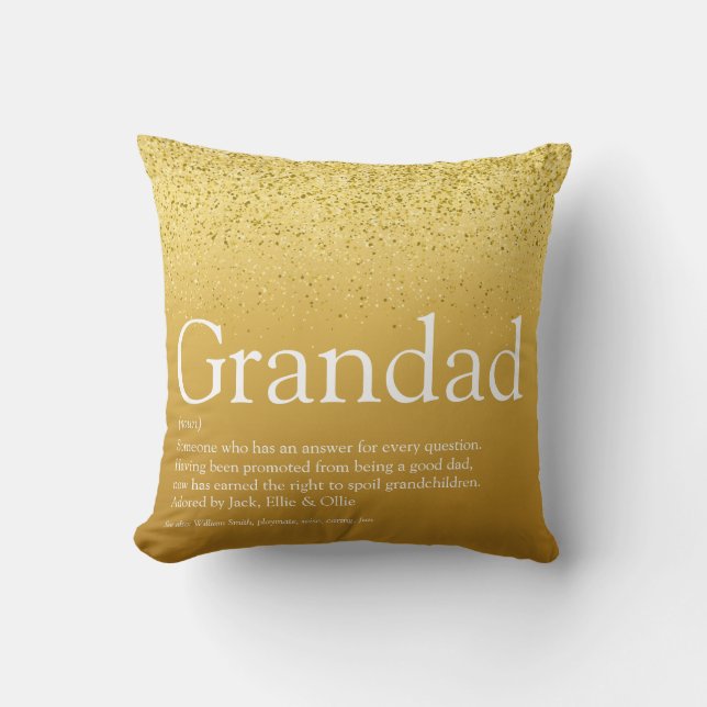 Grandpa, Grandfather, Papa Definition Gold Glitter Kissen (Vorderseite)