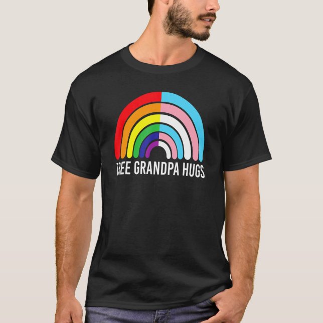 Grandpa Hugs Rainbow Transgender Flag Lgbtq G T-Shirt (Vorderseite)