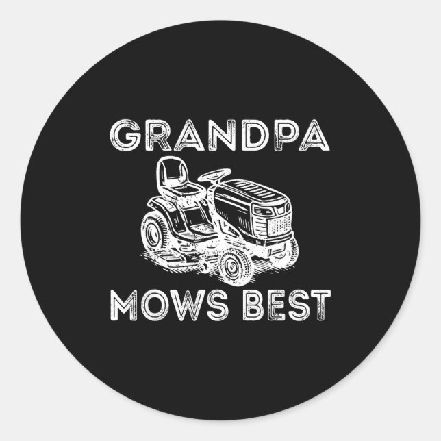 Grandpa Mows Funny Lawn Mower Father's Day Papa  Runder Aufkleber (Vorderseite)