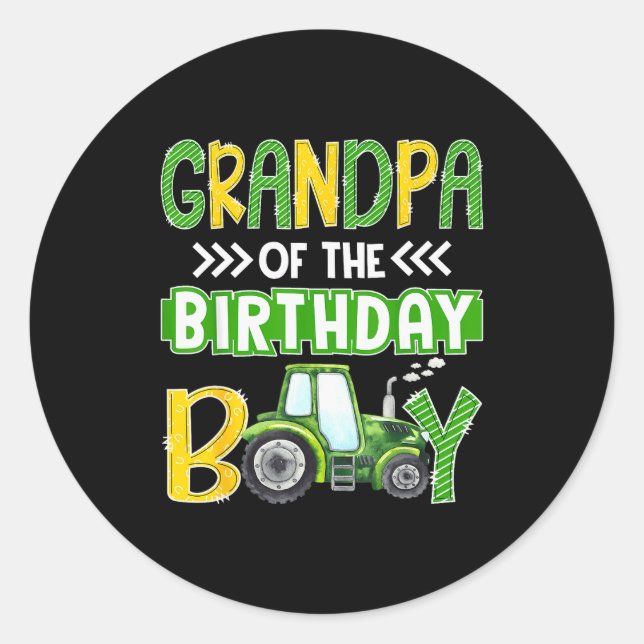 Grandpa Of The Birthday Boy Tractors Farm Trucks F Runder Aufkleber (Vorderseite)